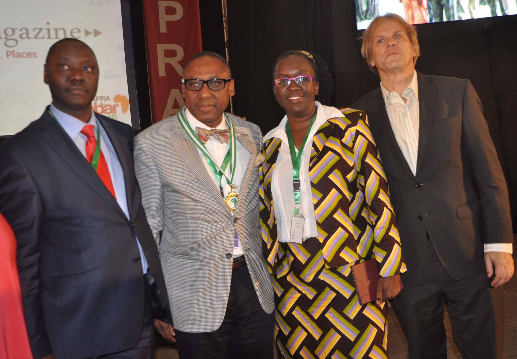From left: Peter Mutie, outgoing President of the African Public Relations Association (APRA); Yomi Badejo-Okusanya, new APRA President; Ms Jane Gitau, new APRA Secretary General who is also President,  Public Relations Society of Kenya; and Bart de Vries, President of the International Public relations Association (IPRA) after the inauguration of the new APRA Executive at the just concluded APRA Calabar 2016 Conference