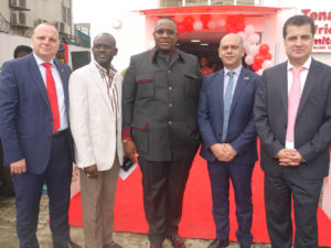 L-R: Ayman Aly, Canon Marketing  Manager, Professional Solutions; Peter Omotosho, CEO, Archbond Builders Ltd; Tunde Braimoh, Chairman, Information, Security and Strategy; Fady Abinader, Sales Manager at Canon Central and North Africa and Yasser Al-Farra, owner of Tenaui Africa Limited at the recent opening of one of Canon’s largest B2B showrooms in Africa in Lagos.